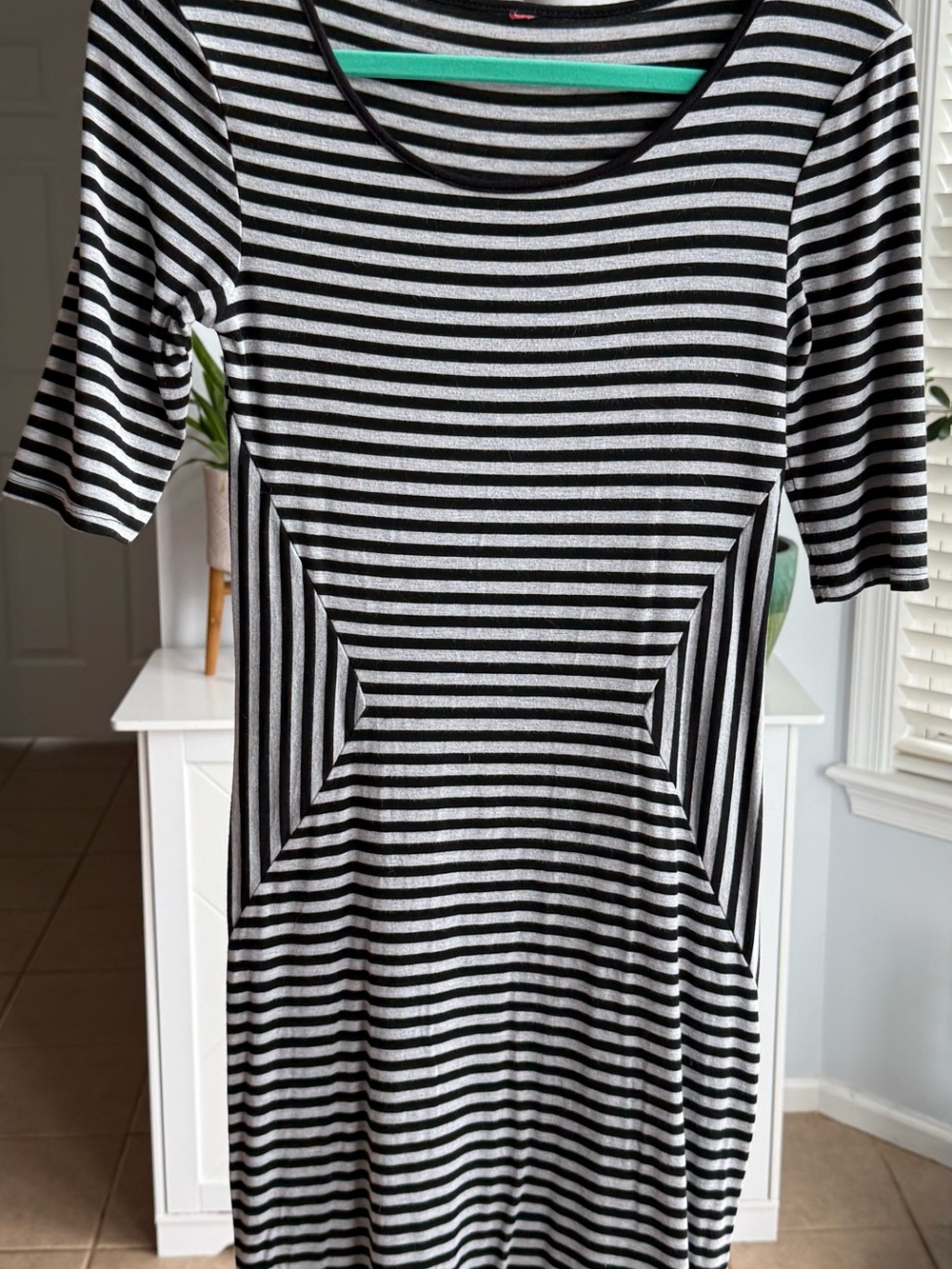 Striped Scoop Neck Women’s Dress — Black and Gray